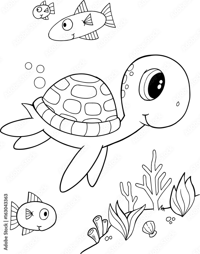 Cute sea turtle vector coloring page vector