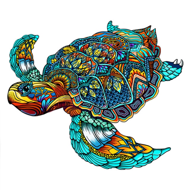 Aquamarine turtle d wood jigsaw puzzle â winston puzzles