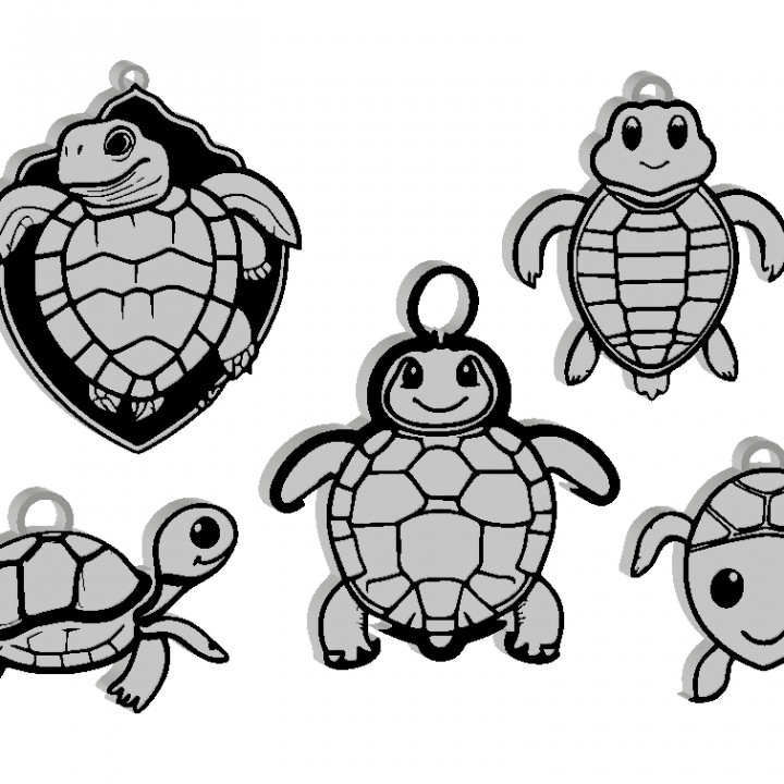 D printable turtle keychain bundle set earring necklace by dominik filipäiä