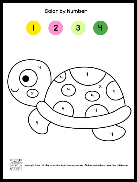 Color by number turtle coloring page free â the art kit