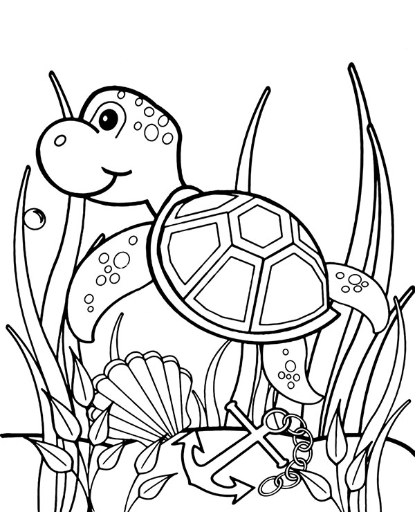 Turtle underwater coloring page for kids