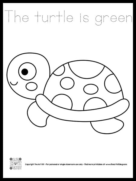 The turtle is green coloring pages â dotted font â the art kit