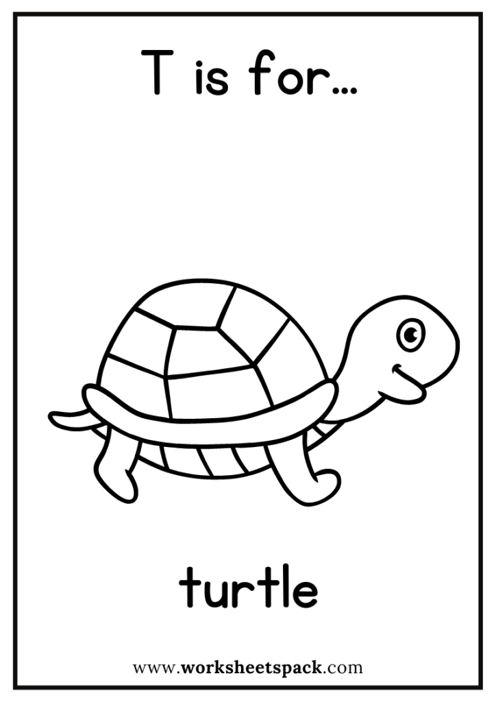 T is for turtle coloring page free turtle flashcard for kindergarten