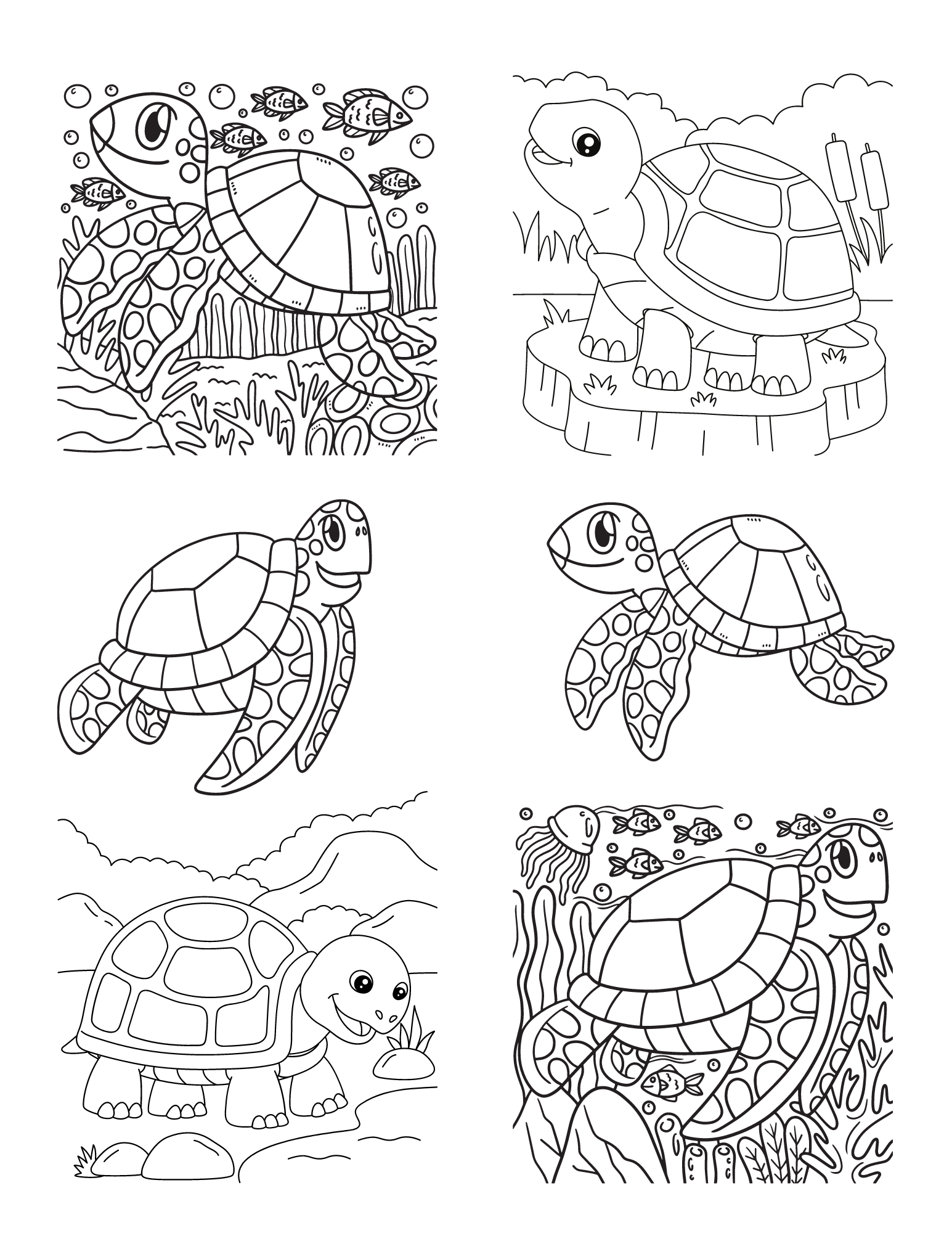 Cute turtle coloring pages and fun turtle facts for kids and adults