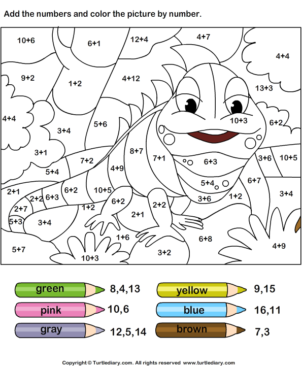 Write sum and color using key turtle diary worksheet