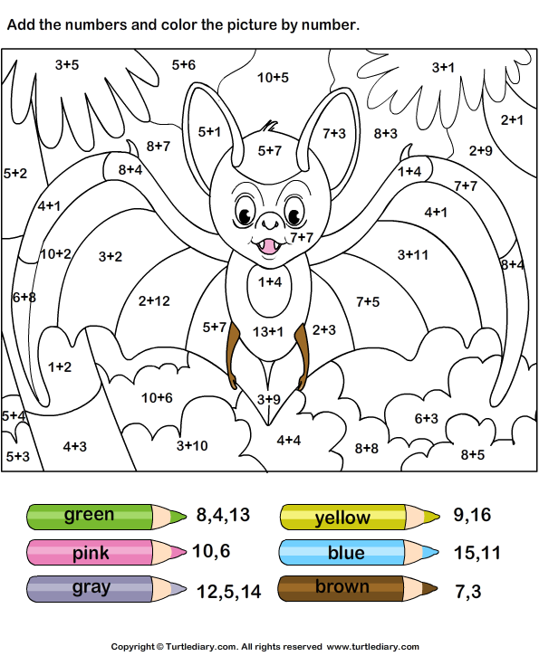 Color by sum turtle diary worksheet