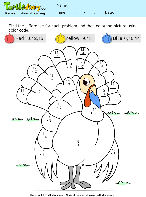 Color by difference coloring sheet turtle diary