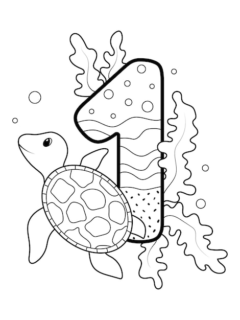 Premium vector coloring page numbers education and fun for childrens printable worksheet one with a turtle