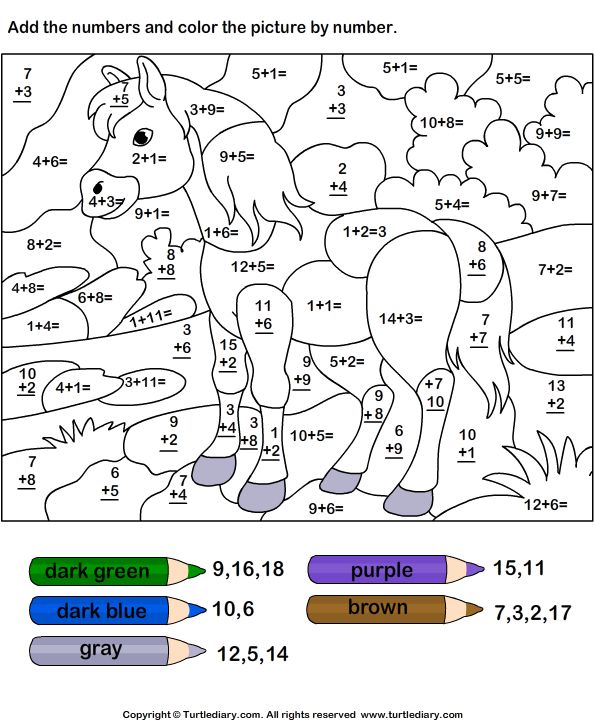 Download and print turtle diarys add and color horse using color key worksheet our large câ math coloring worksheets math coloring addition coloring worksheet