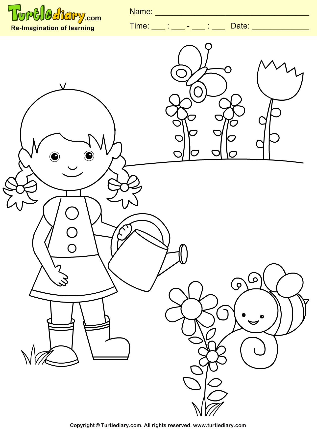 Spring garden coloring page kids crafts coloring turtlediary childeducation garden coloring pages drawing for kids landscape drawing for kids