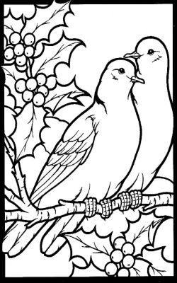 Two turtle doves glass painting patterns flower drawing bird coloring pages