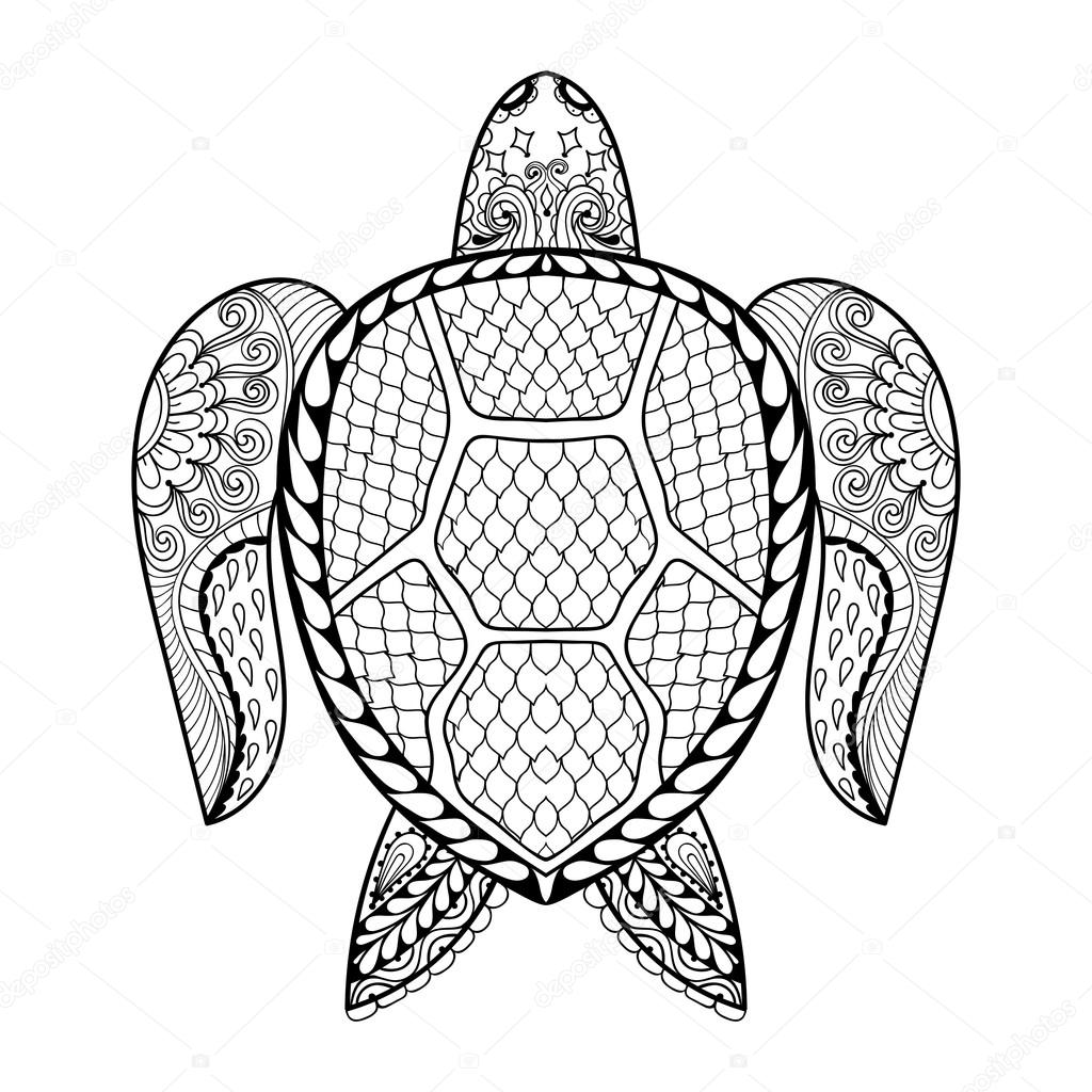 Hand drawn sea turtle for adult coloring pages in doodle zentan stock vector by ipanki