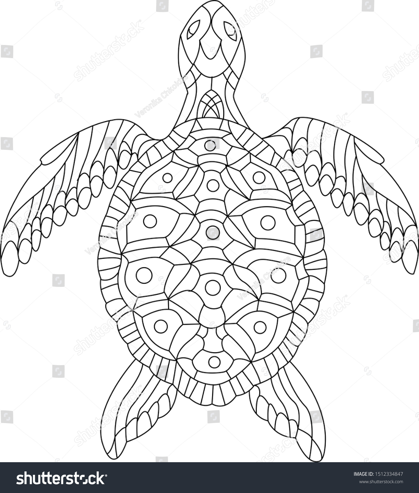 Turtle coloring page adults art therapy stock illustration