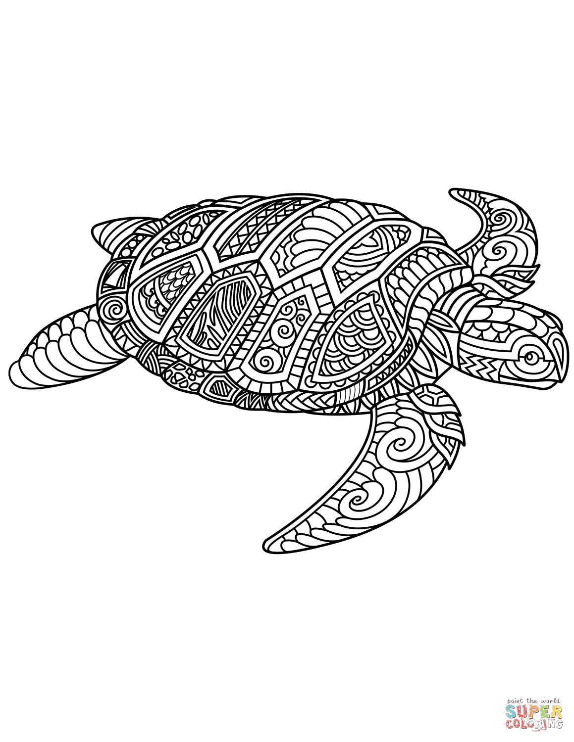 Sea turtle zentangle coloring page free printable coloring pages