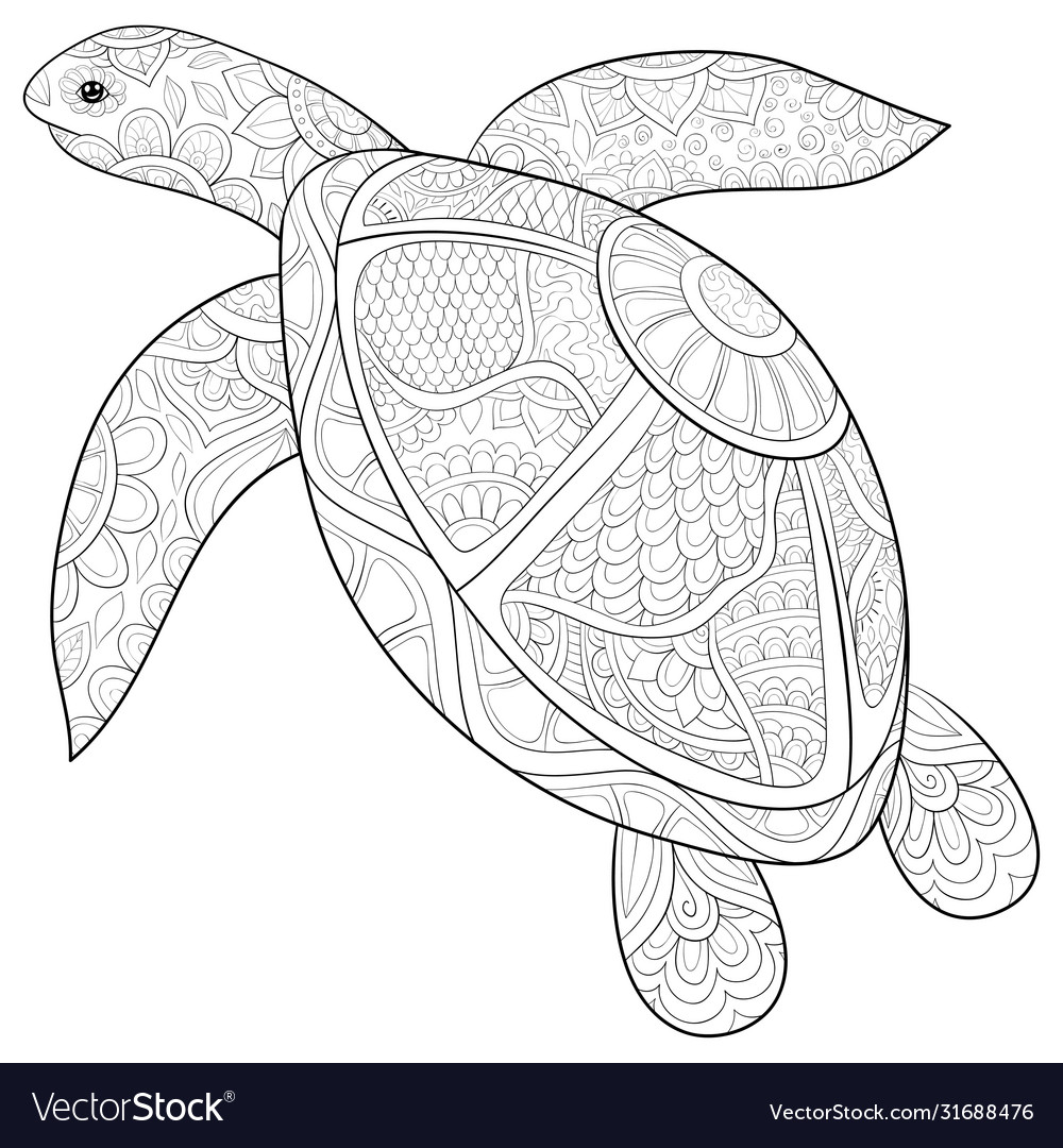 Adult coloring bookpage a turtle with ornaments vector image