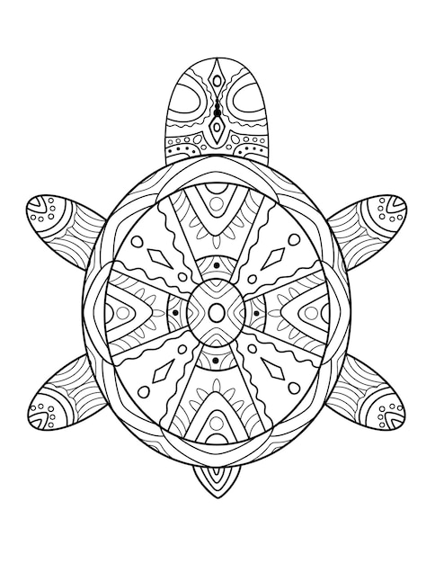 Premium vector vector turtle coloring book page outline black on white with beautiful ethnic ornamental details