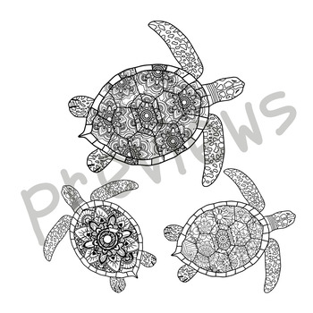 Turtles reptile mandala coloring book turtle reptile zentangle coloring page