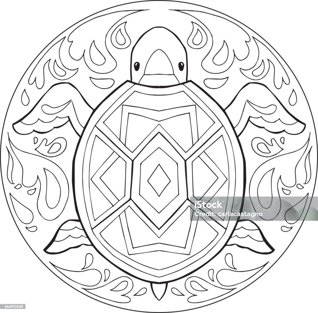 Coloring turtle mandala vector stock illustration