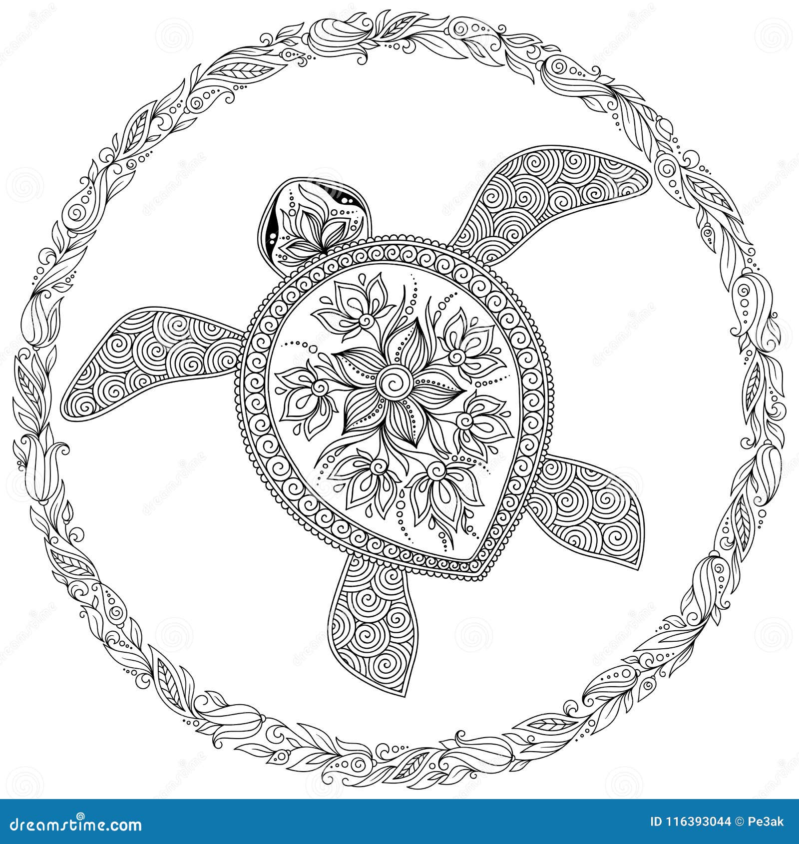 Vector illustration of sea turtle for coloring book pages stock illustration