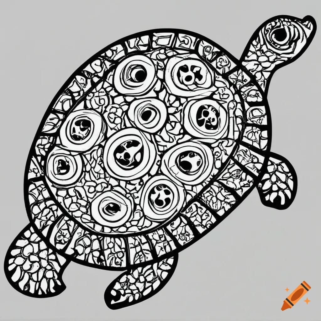 Decorative turtle outlinefor coloring books black and white line art on