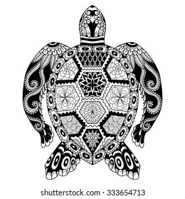 Hakuun drawing zentangle turtle coloring page shirt liittyvã vektorikuva rojaltivapaa