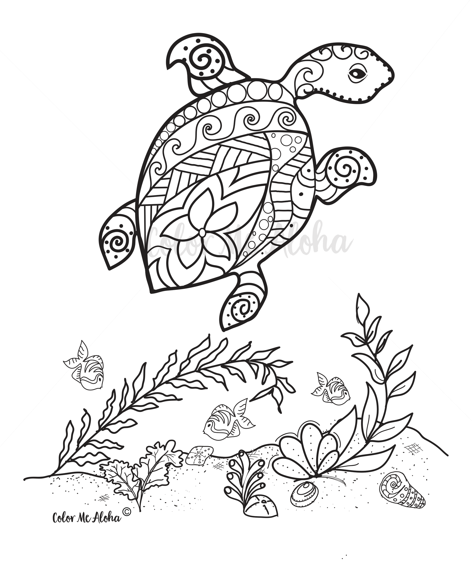 Coloring page of sea turtle â color me aloha