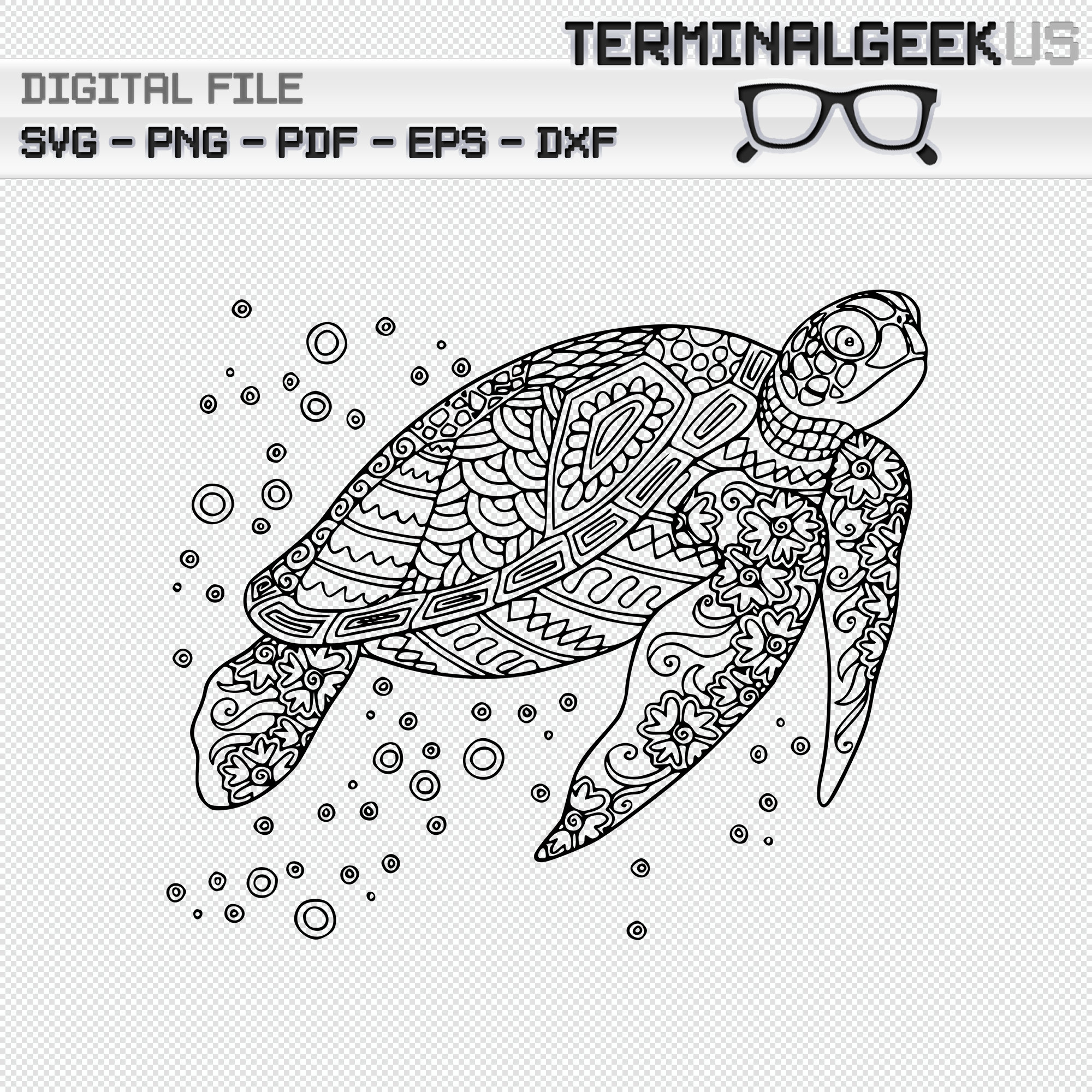 Swimming turtle zentangle mandala svg png dxf eps pdf subimation cricut silhoutte adult coloring page