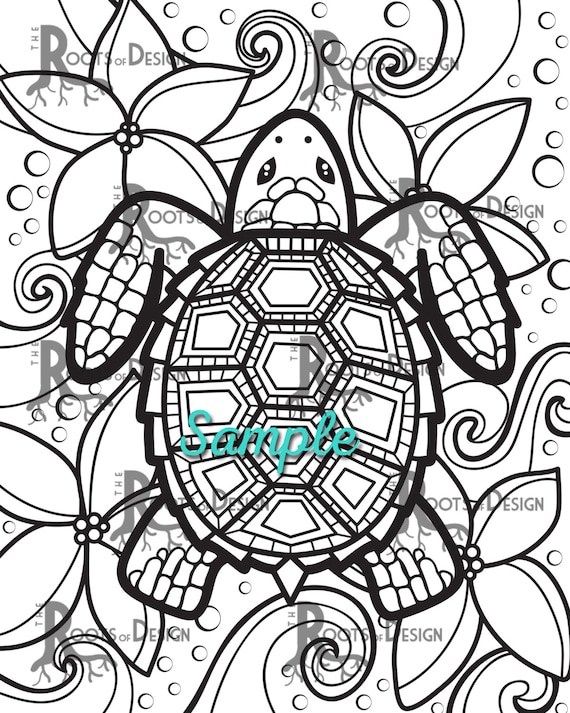 Instant download coloring page turtle zentangle inspired doodle art printable