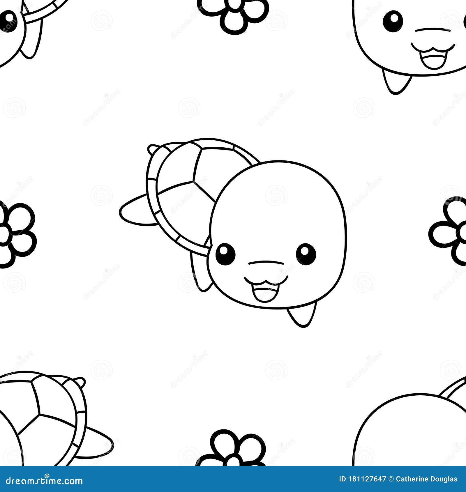 Seamless pattern black and white cute hand drawn turtle doodle coloring pages stock vector