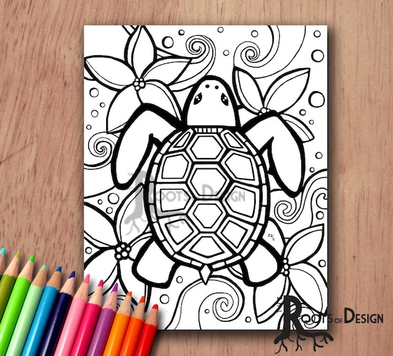 Instant download coloring page simple turtle zentangle inspired doodle art printable