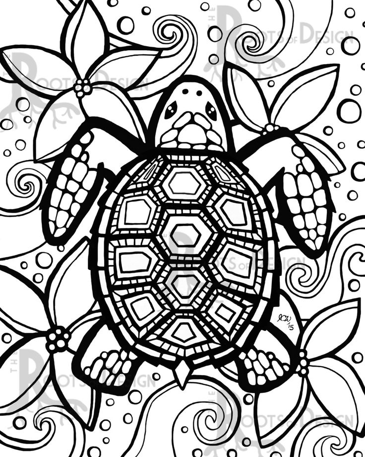 Instant download coloring page turtle zentangle inspired