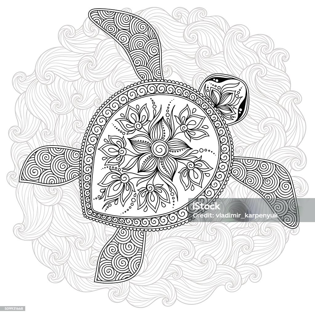 Pattern for coloring book decorative graphic turtle stock illustration