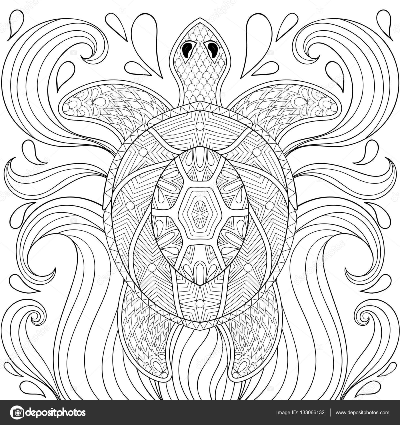 Zentangle turtle in waves freehand sketch for adult antistress coloring pages books ornamental artistic vector illustration for tattoo t