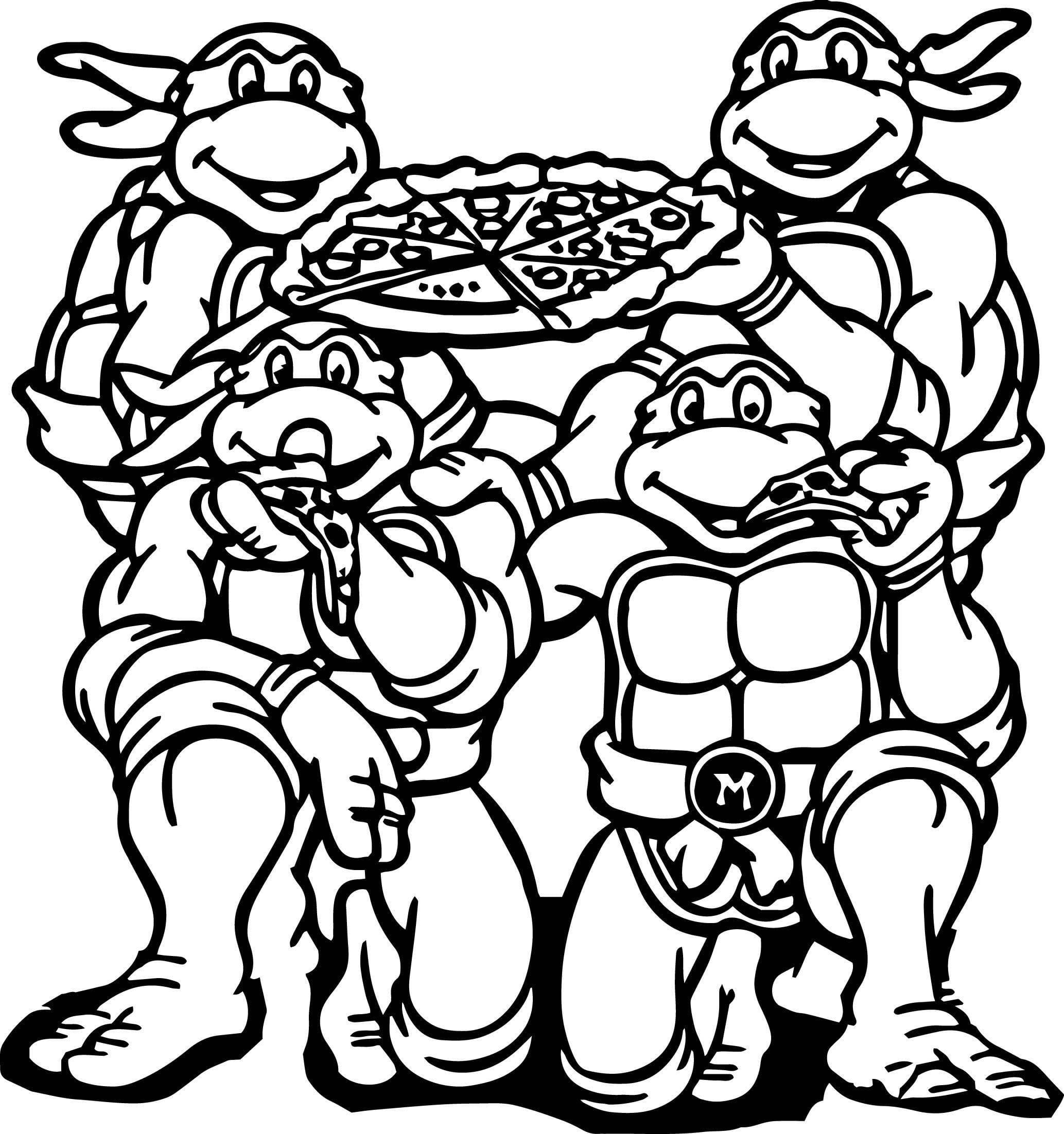 Ninja turtles eating coloring page