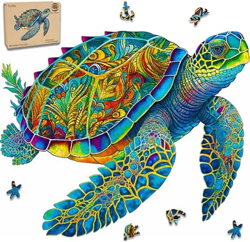 Mys aurora wooden puzzles sea turtle jigsaw puzzles pieces unique shaped wooden puzzle for adults and kids ghristmas gift family game x inch toys games