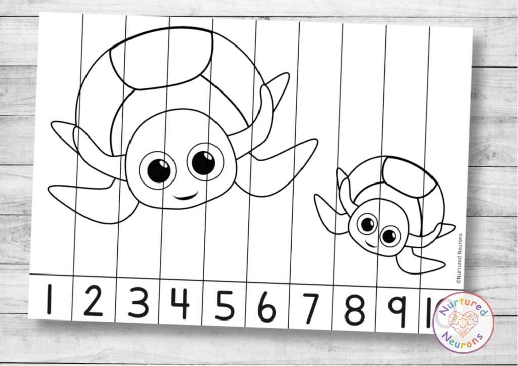 Tremendous turtle number sequencing puzzle math printable for kids