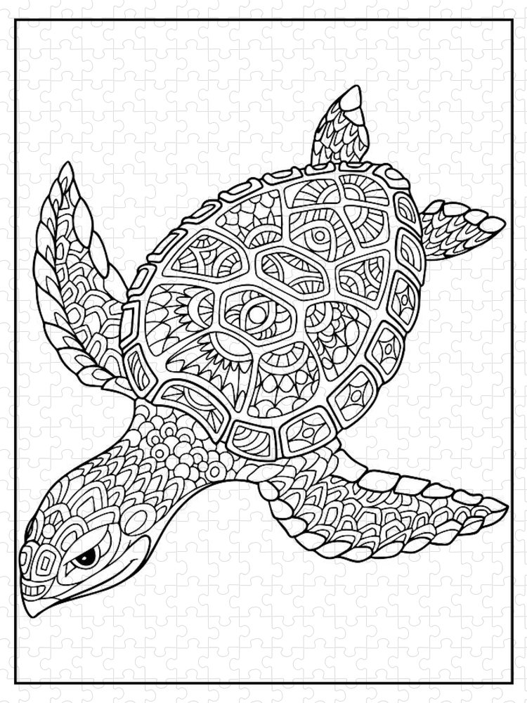 Sea turtle mandala jigsaw puzzle by rebecca turgeon