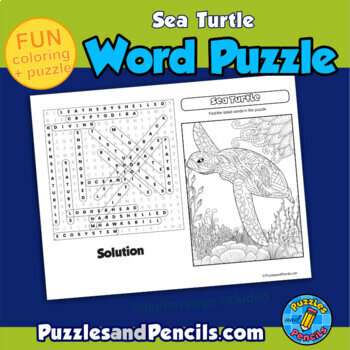Sea turtle word search puzzle and coloring activity page marine life