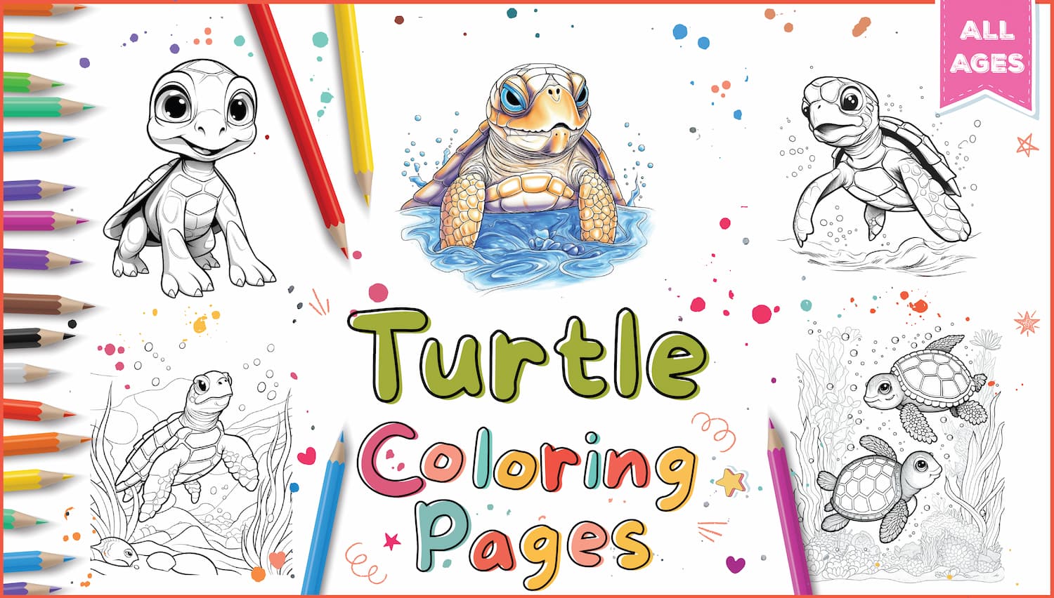 Turtle coloring pages for kids adults