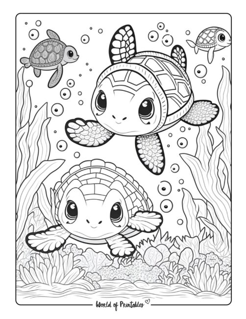 Turtle coloring pages for kids adults