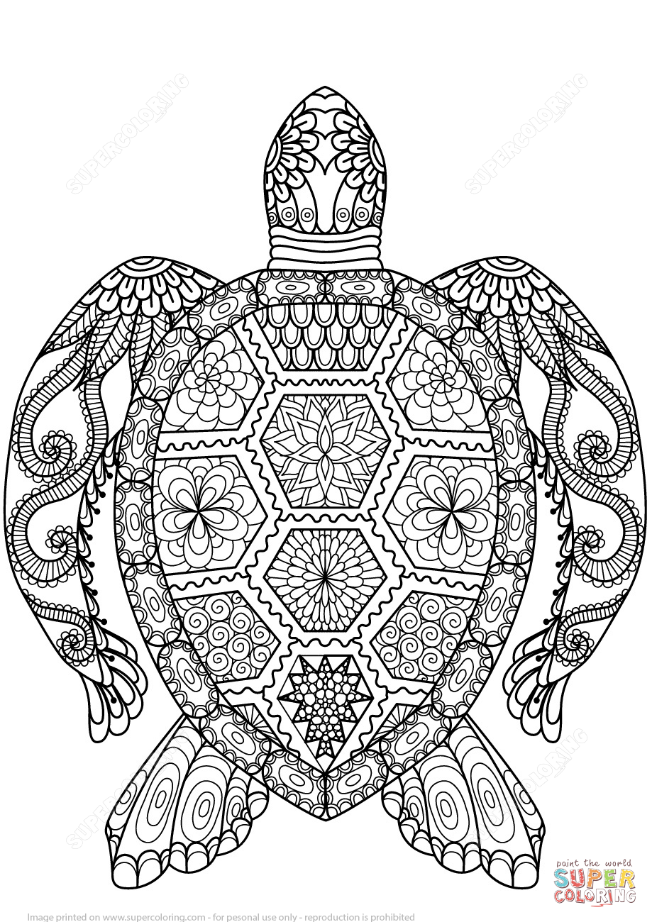 Turtle zentangle coloring page free printable coloring pages