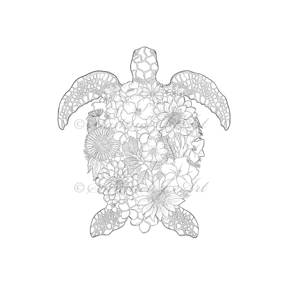 Floral turtle colouring in digital file