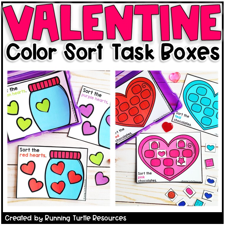 Valentine color sort task cards made by teachers