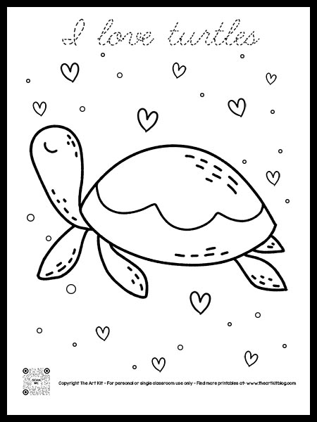 I love turtles coloring page cursive font free printable â the art kit