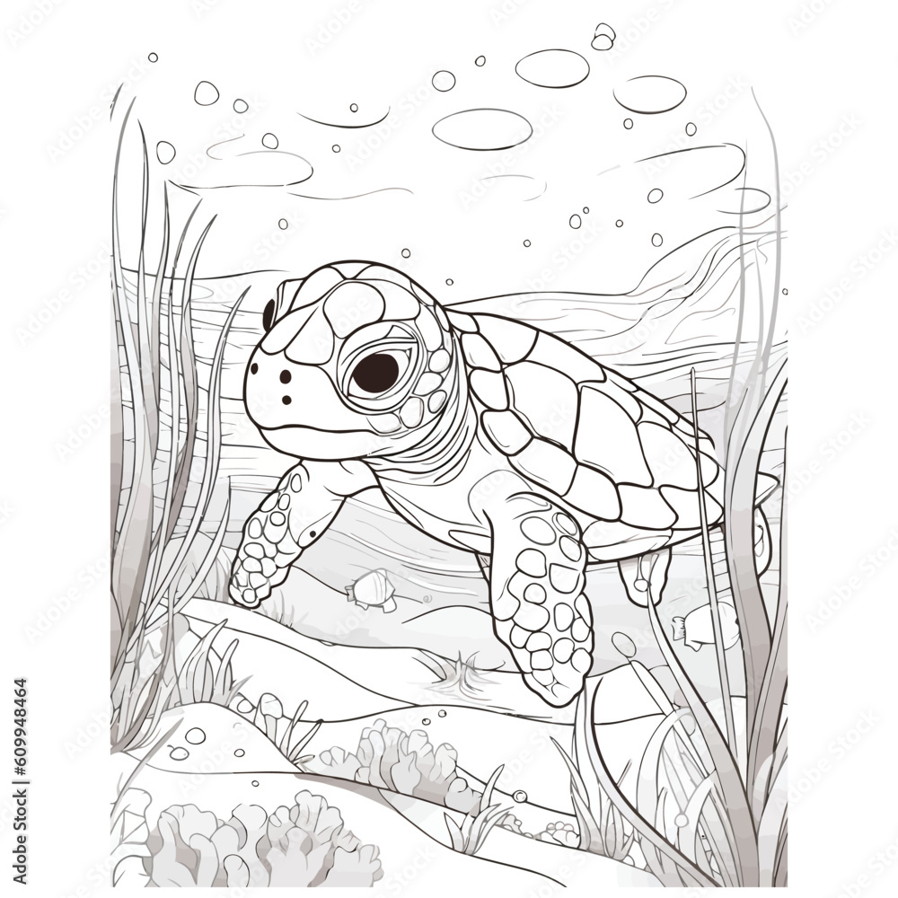 Beautiful cute turtle coloring pages vector