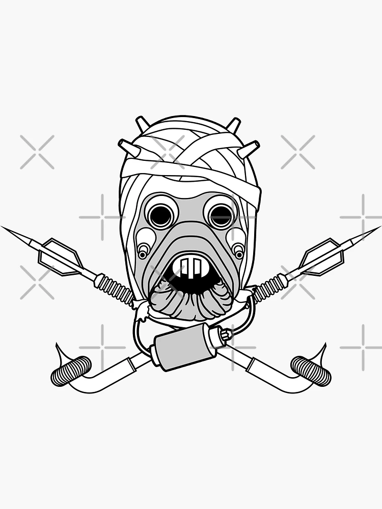 Tusken raider cross bones sticker for sale by glewprint