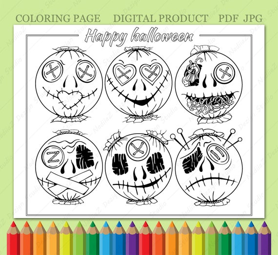 Adult coloring page with halloween horror emoji printable adult coloring page digital download