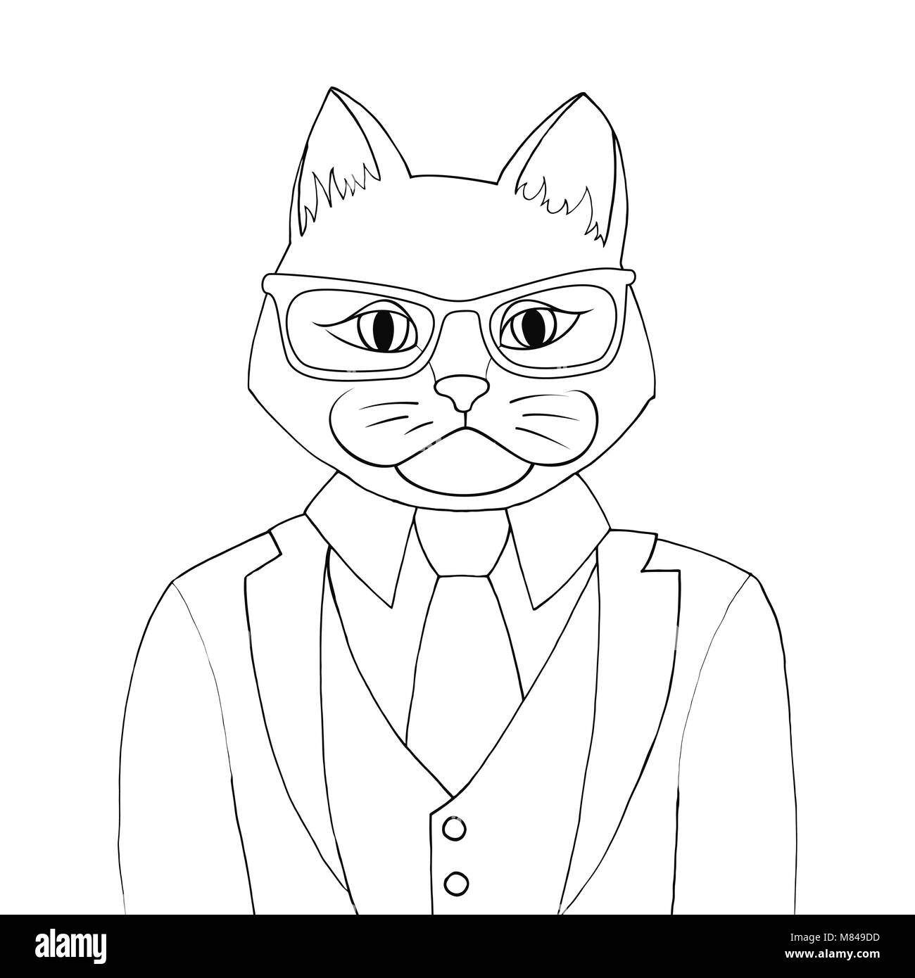 Man cat coloring book vector illustration catman dressed in a suit and tie stock vector image art