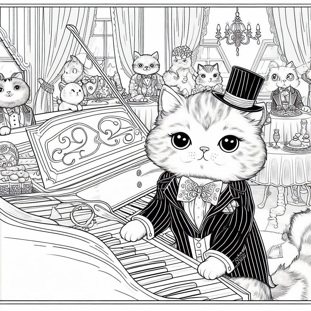 Cat coloring pages in a tuxedo