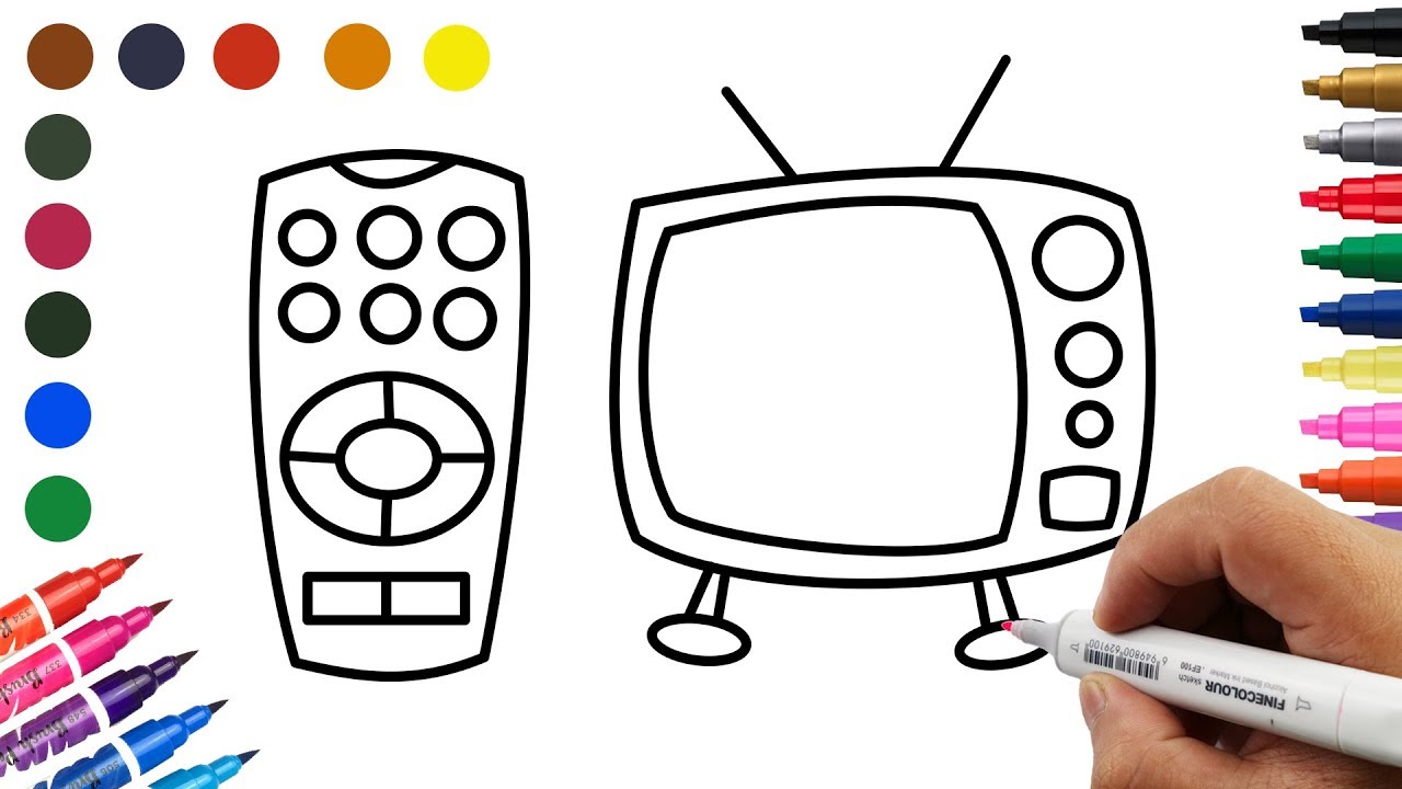 How to paint an old tv and remote control panel coloring old tv coloring pages for kids step by ste